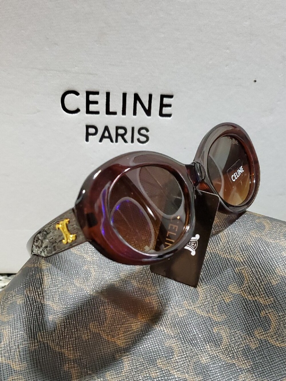 Celine Brown Oval Sunglasses with Gold Logo